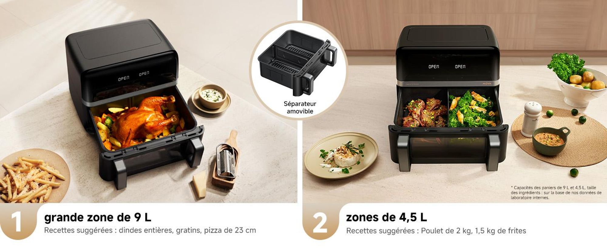 MOVA AeroChef FD20 Pro Friteuse à air chaud 9L Bi-Zone 2700W, SyncFinish™, Cuisson rapide et croustillante, Température 40-230°C