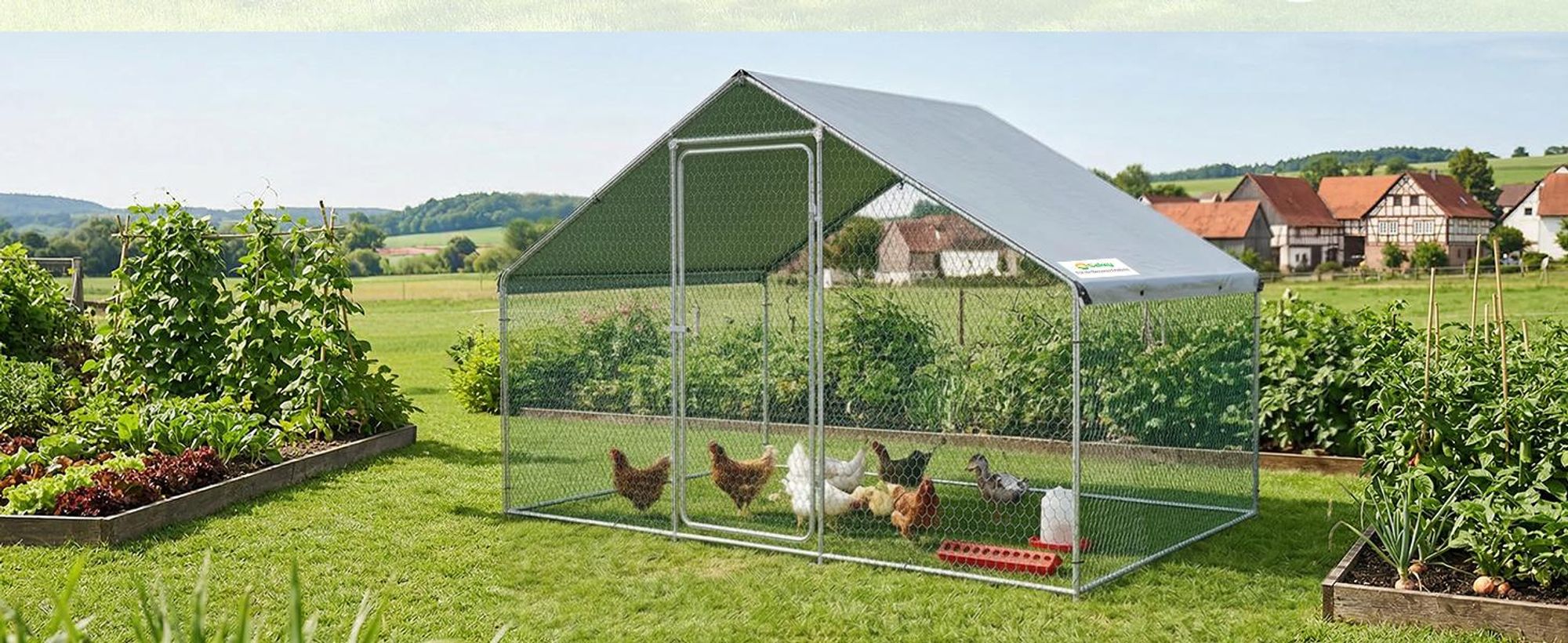 Sekey Hühnerstall Winterfest für 10 Hühner XXL Freilaufgehege Kleintierstall Voliere 2x3x2m Hühnerstall für 6 Hühner Kleintiere Schloss Freigehege