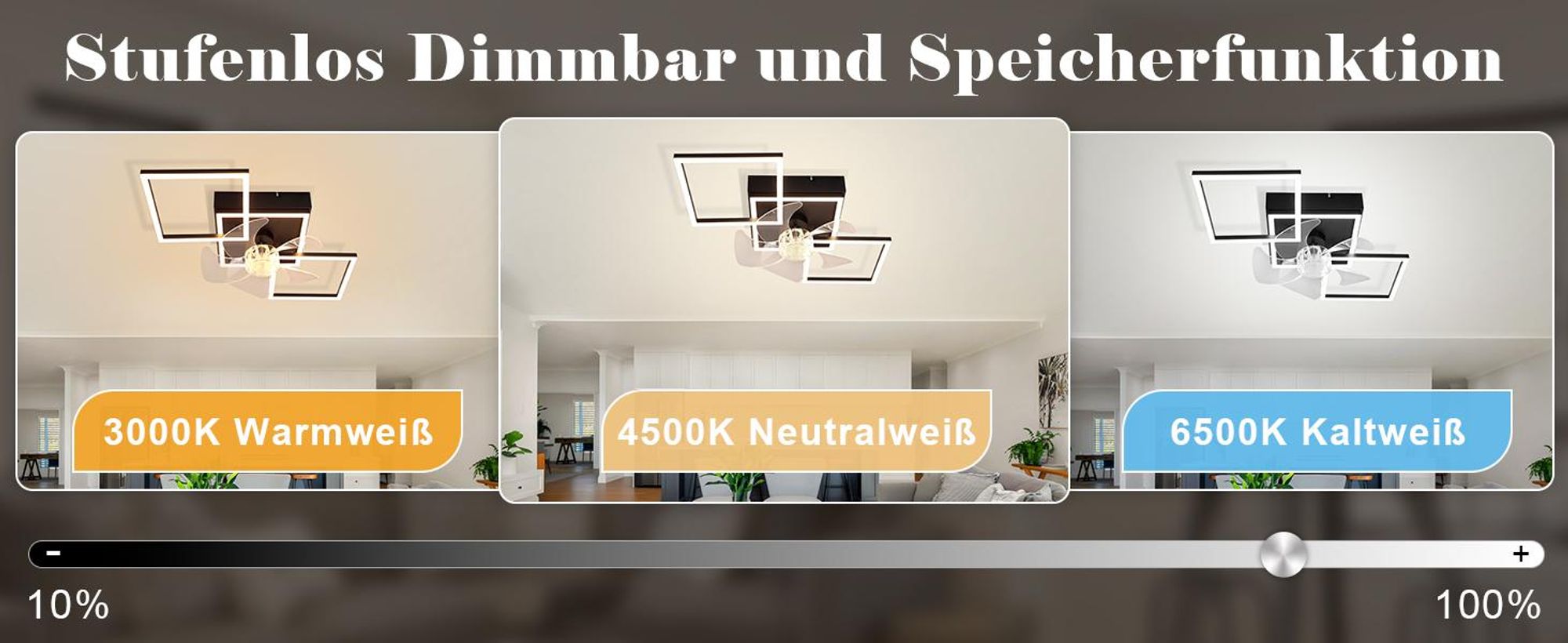 ZMH LED Deckenventilator 68cm mit Beleuchtung 6 Gang Deckenventilatoren Licht Dimmbar Deckenlampe Fernbedienung Timer für Wohnzimmer Esszimmer