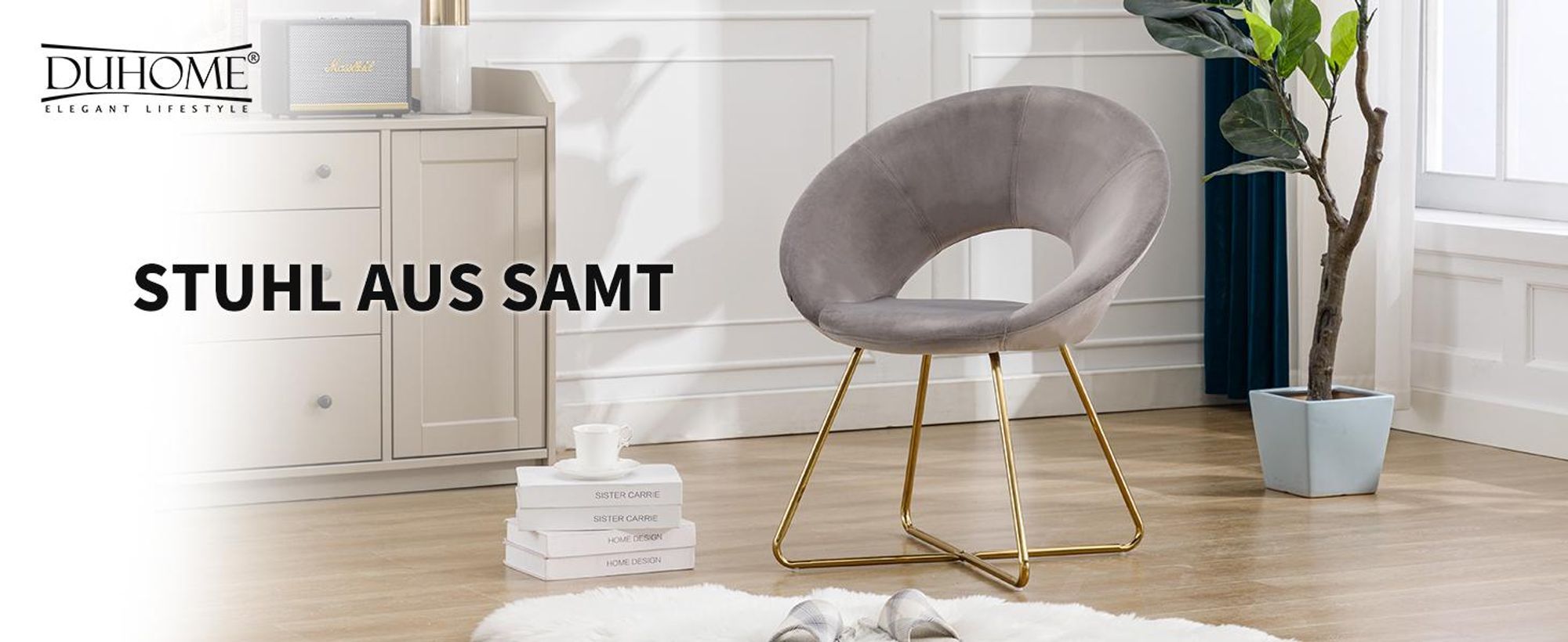 Duhome Esszimmerstuhl Schminktisch Stuhl Wohnzimmerstuhl Samt Sessel Küchenstuhl Polsterstuhl mit X Metallbeine, Grau