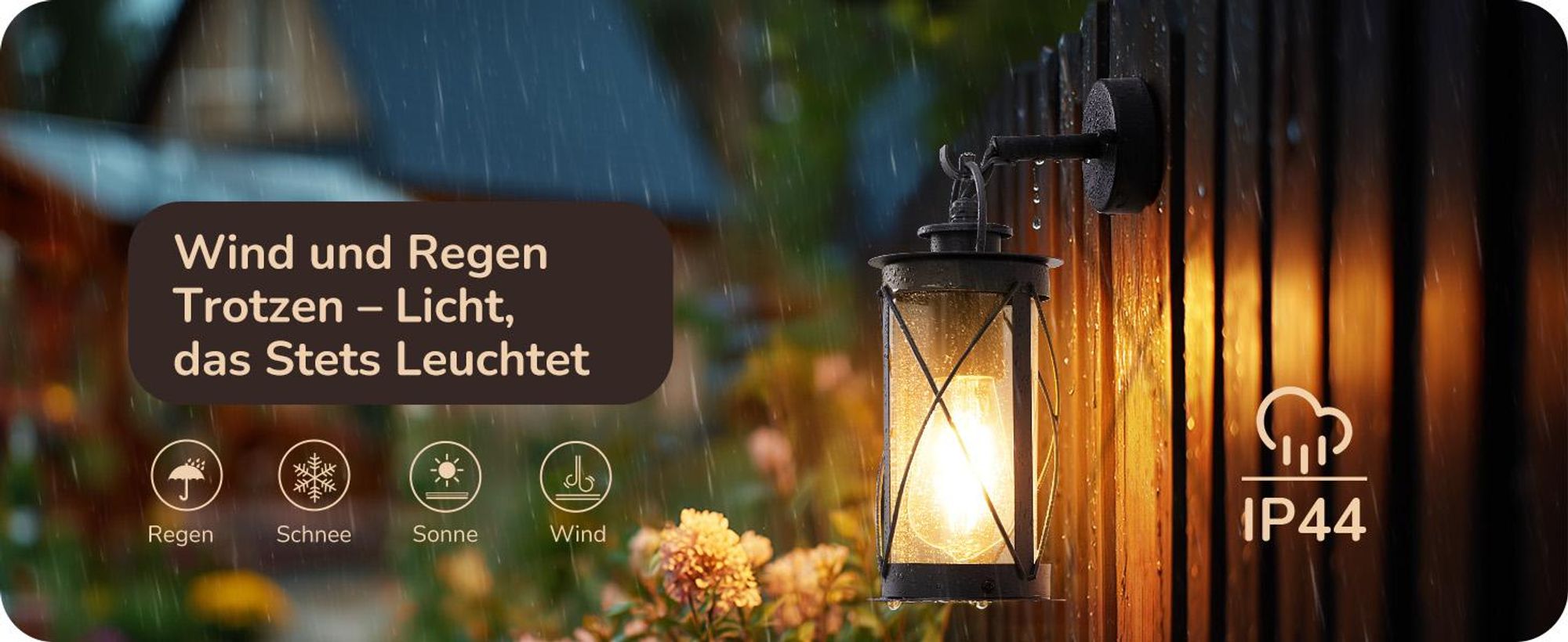 EDISHINE Wandleuchte Außen/Innen, Wandlampe mit Aluminiumrahmen und E27-Fassung, IP44 wasserdicht, Schwarz