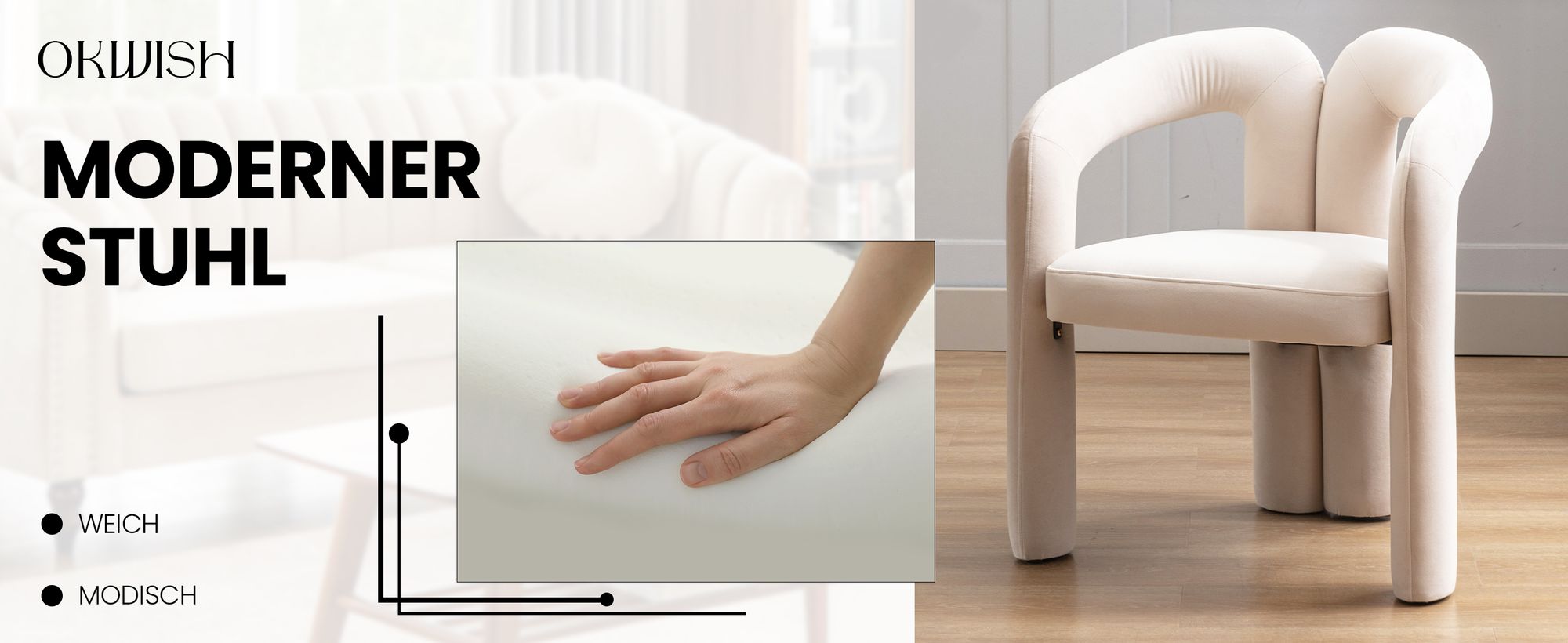 okwish Esszimmerstühle Polsterstuhl 2er Set, gepolsterte dekorative Stühle/Esszimmerstühle/Eimer Seitenstühle für Wohnzimmer Schlafzimmer, Samt Beige