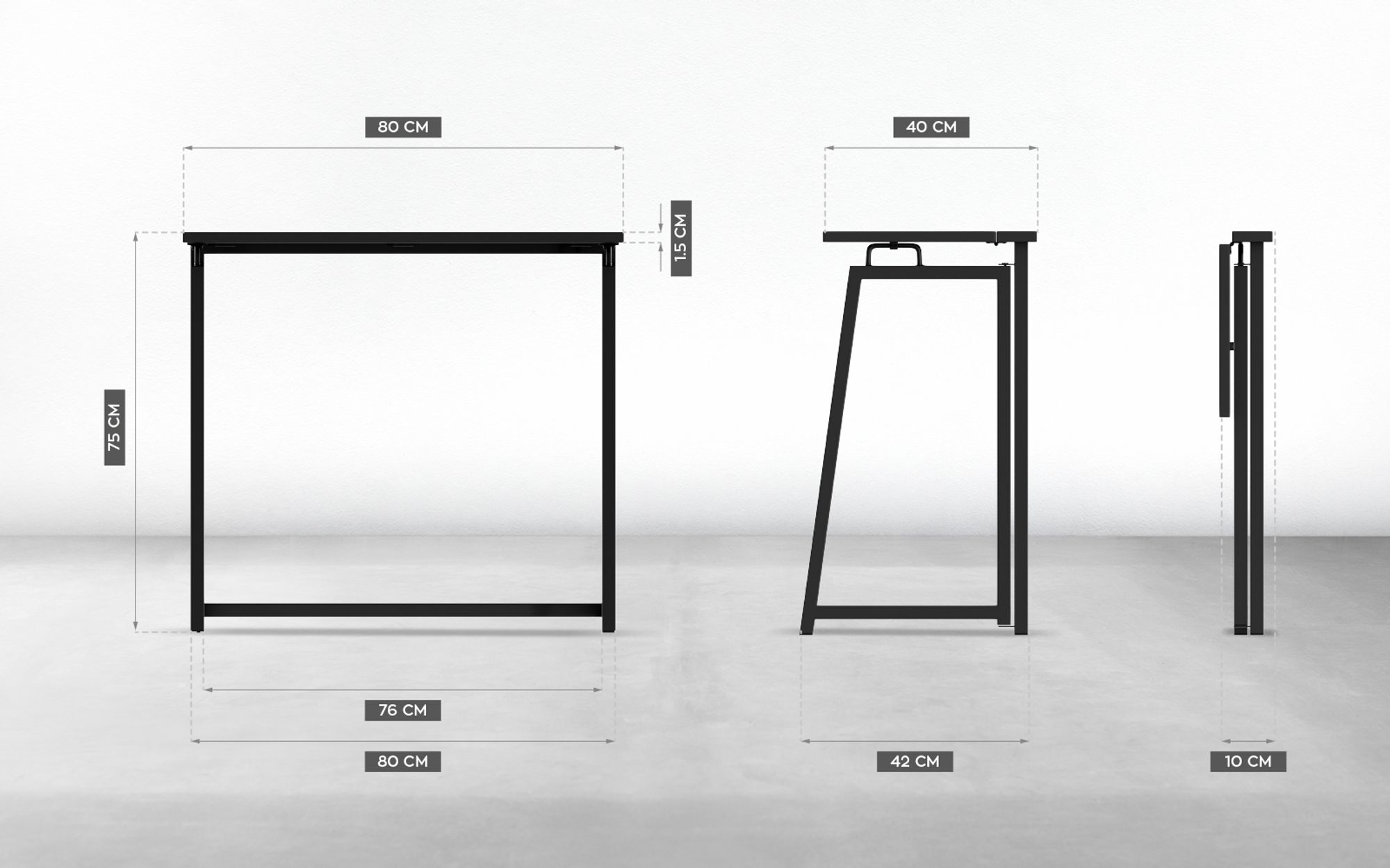 Klappbarer Schreibtisch Minimalistisch Leicht LOFT Leader 1.5 Schwarz