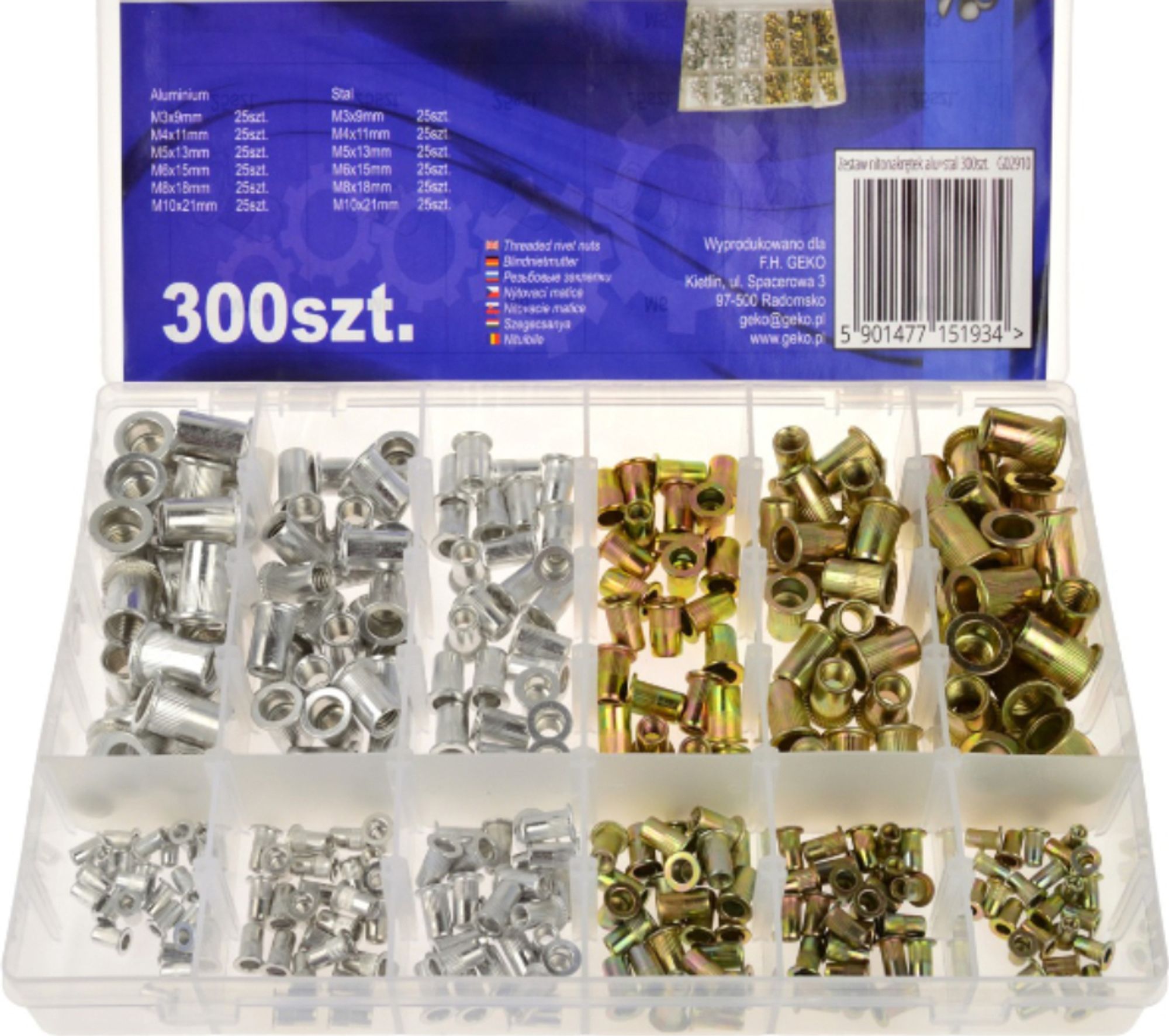 GEKO Sada nýtovacích matic hliník/ocel 300ks G02910