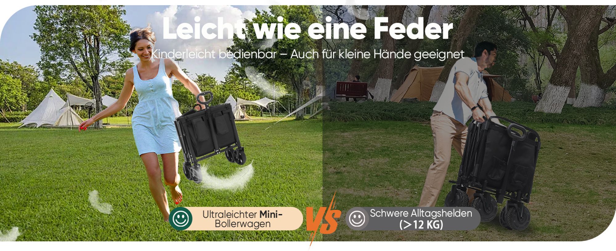 Sekey Bollerwagen, Faltbarer Handwagen 4 Räder, 80KG / 60L, Schwarz
