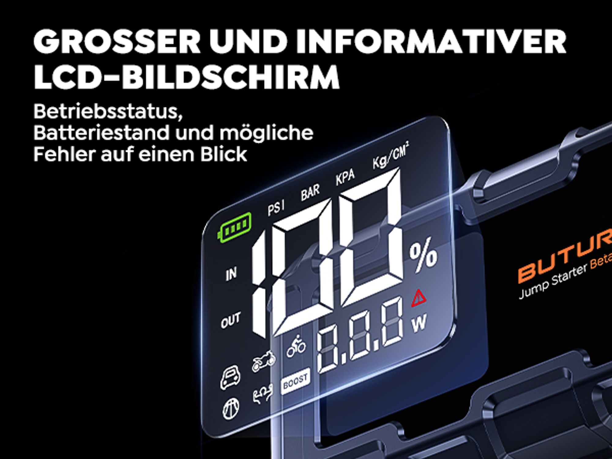 Buture Starthilfe Powerbank, 6000A Spitzenstrom, PD45W Schnellladung, Starter Powerbank Auto Starthilfe, Drei-in-Eins-Startnetzteil, Starthilf,BETA07
