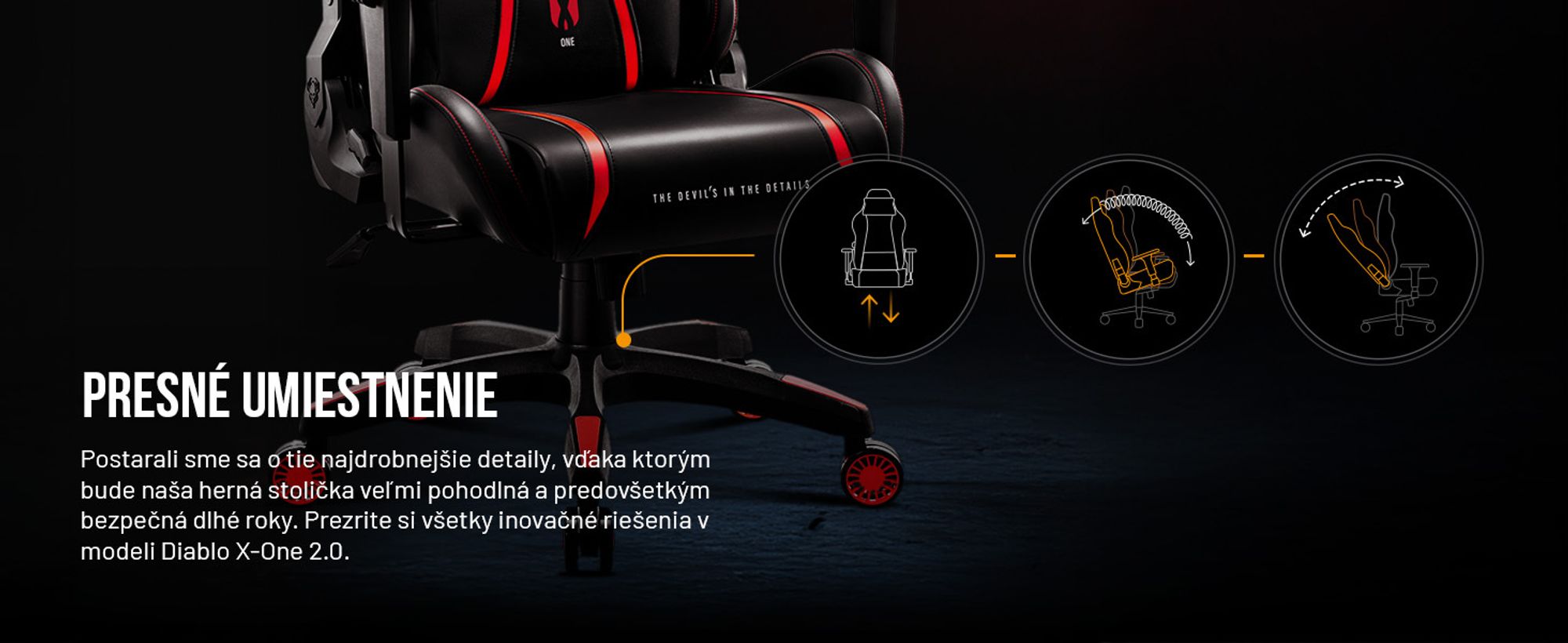 Diablo X-One 2.0 Herné kreslo Kancelárske kreslo Nastaviteľné opierky rúk Ergonomický dizajn Krčný/bederný vankúš King Size Čierno-červené