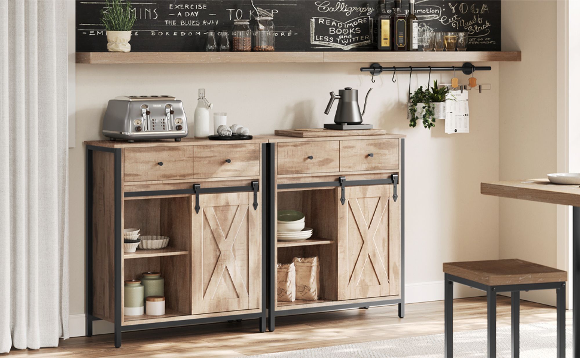 VASAGLE Sideboard Kommode, 70 x 30 x 80 cm, mit Schublade, mit Schiebetür