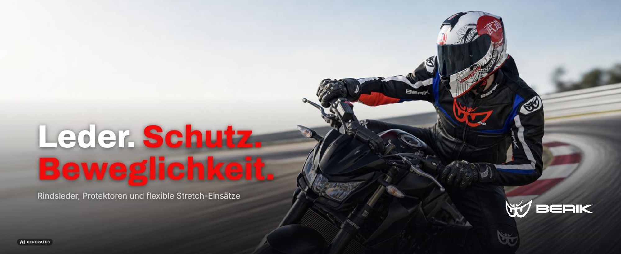 Berik Wild Chase Motorrad Lederjacke, schwarz/weiß, 52