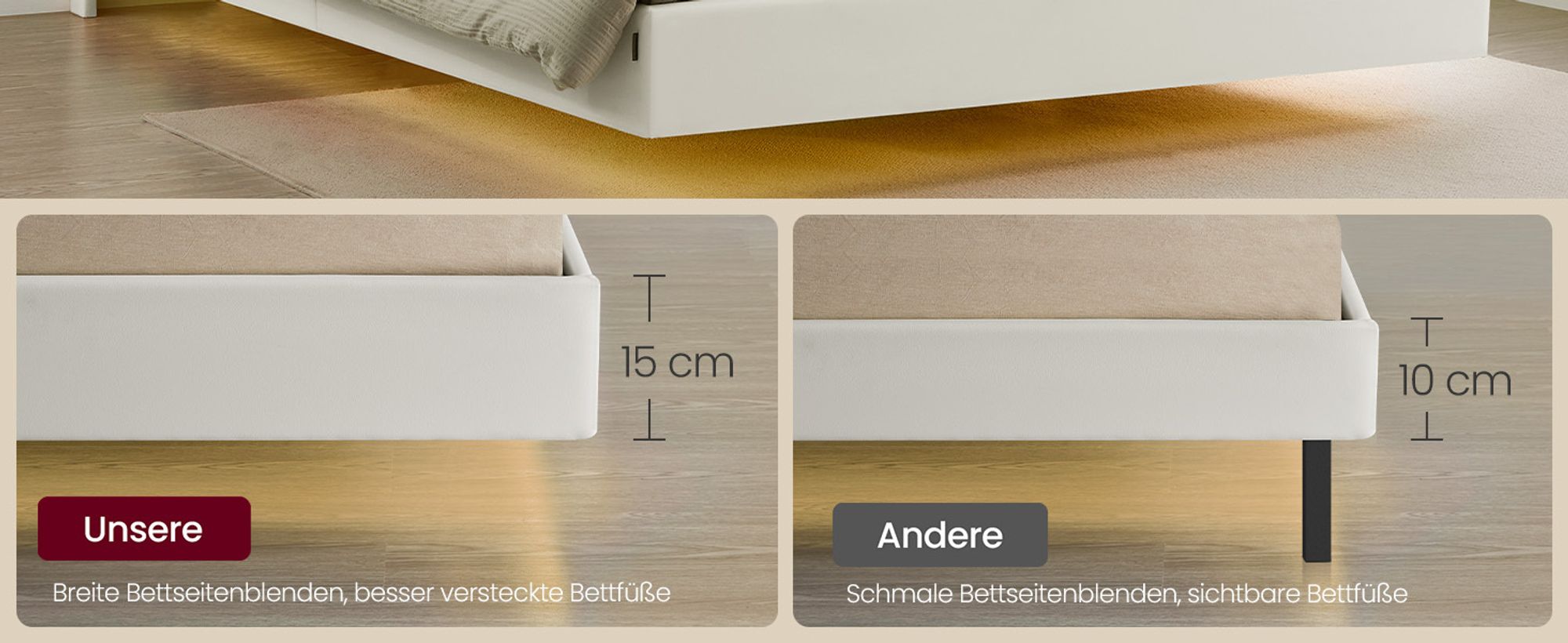VASAGLE Bettgestell, Doppelbettgestell, 140 x 200 cm, schwebender visueller Effekt, Bett mit LED-Beleuchtung, hohem Kopfteil, Ladestation, modern