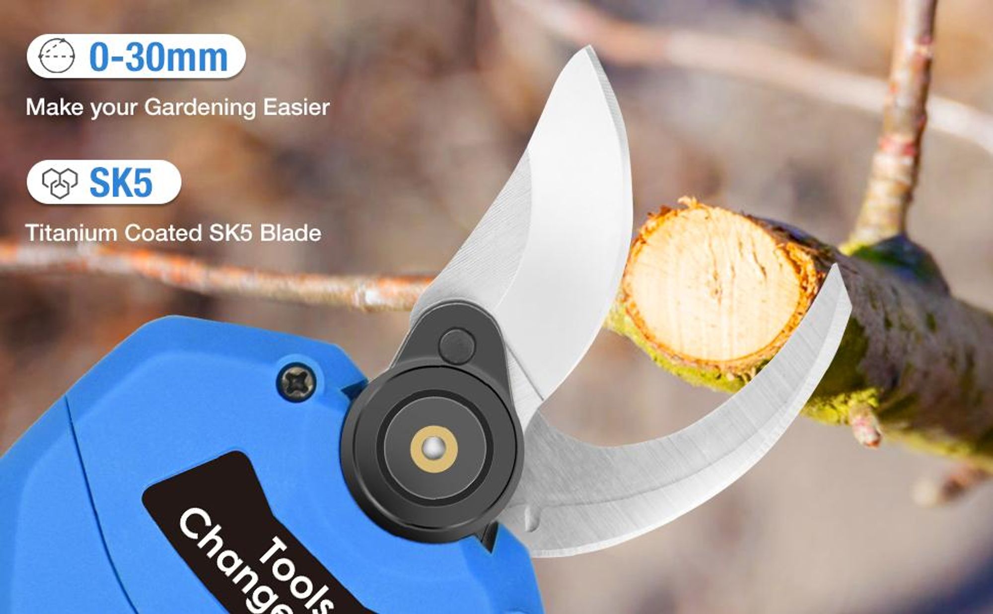 Akku Astschere Akku Baumschere,Max 30MM Schnittdurchmesser, mit 2Stk Batterien