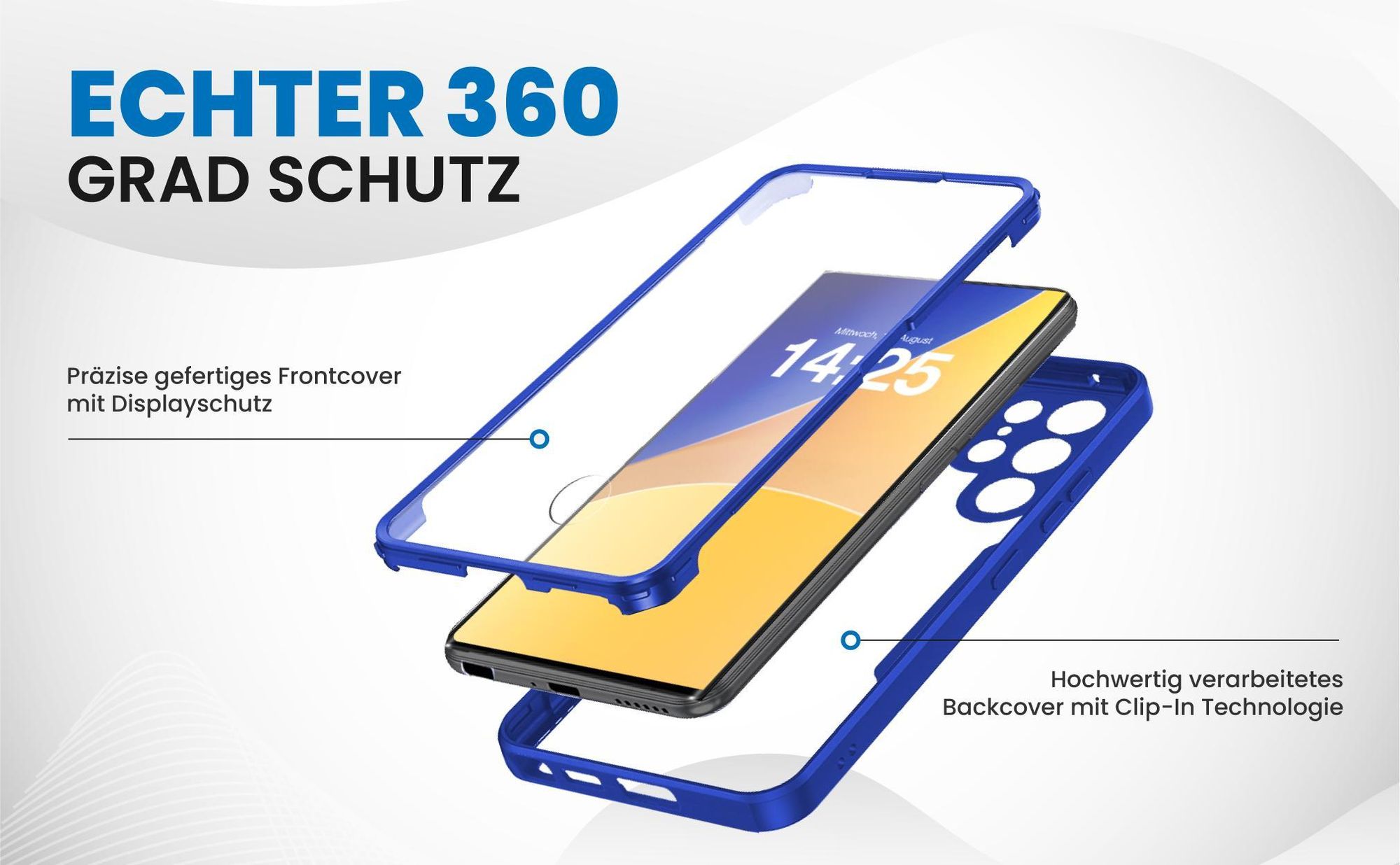 Blaues 360 Grad Case für Samsung Galaxy S23 Ultra mit Schutz von beiden Seiten