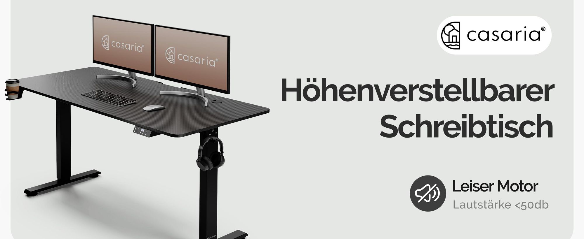 CASARIA® Höhenverstellbarer Schreibtisch 140cm Schwarz Gestell Tischplatte Gaming Tisch LCD Display Memoryfunktion Elektrisch mit Zubehör Computertisch Büro