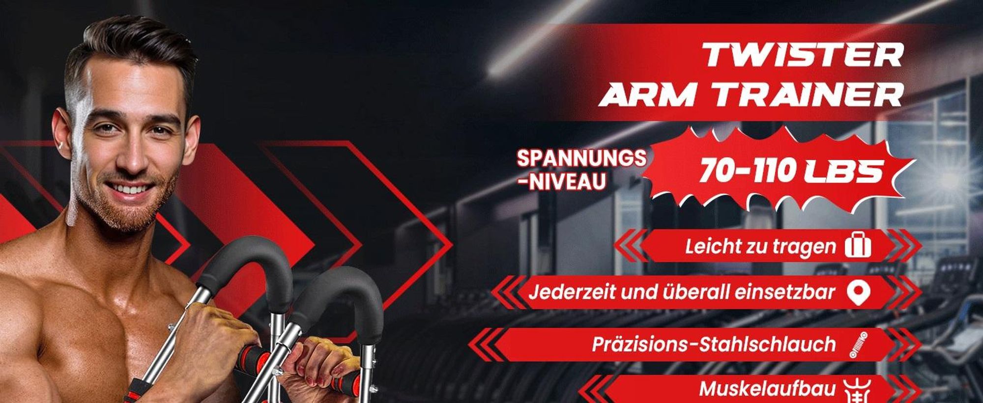Twister Armtrainer, Brusttrainer, Brust Trainingsgerät, Arm Brustmuskel Trainingsgeräte, Trizeps-Krafttraining, 60-110LB Verstellbares
