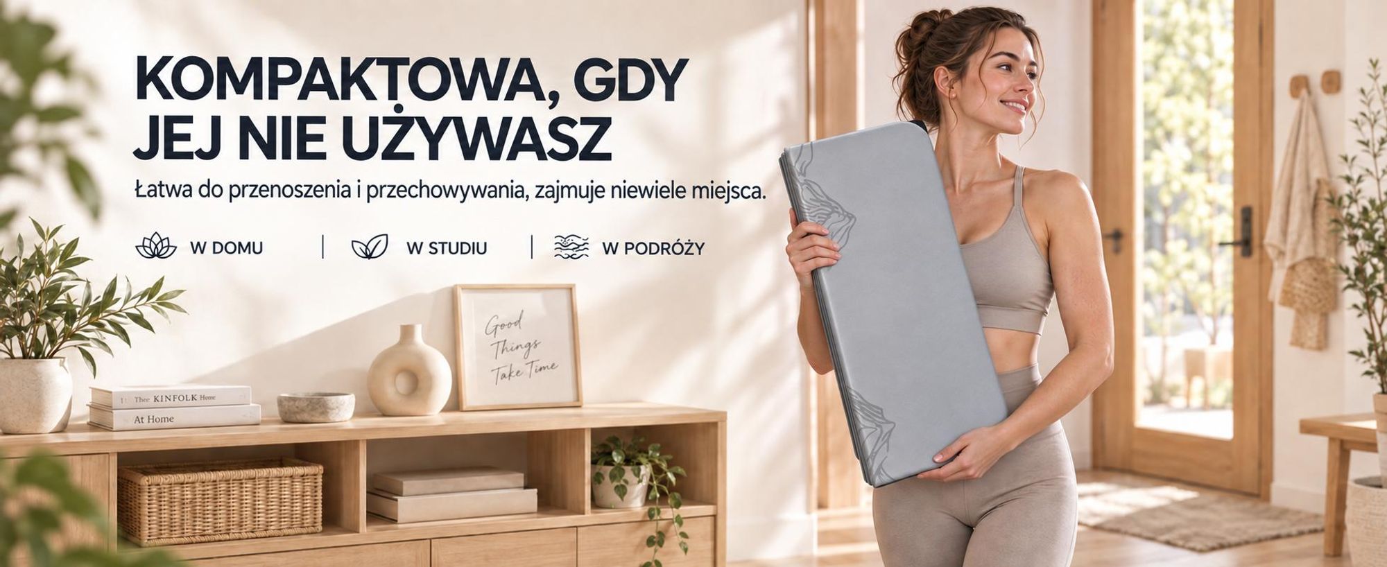 Zestaw składany do ćwiczeń jogi FunLife, zawierający 3 gumy oporowe, matę fitness o grubości 10 mm, antypoślizgową, składaną matę do gimnastyki, idealną do jogi, pilatesu i treningu, kolor lawendowy