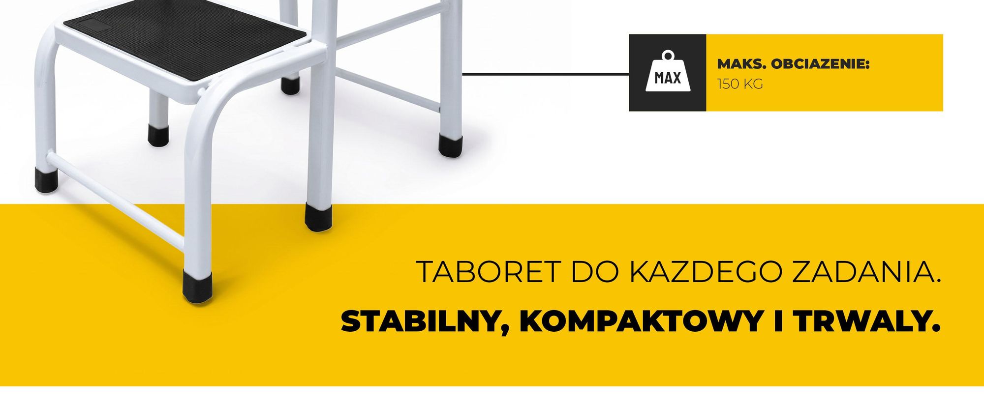 Drabest | Stołek stalowy – 2 stopnie – stabilny i wytrzymały – antypoślizgowe nóżki – nośność 150 kg – do użytku domowego, biurowego i przy naprawach