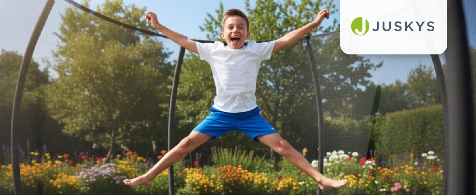 Juskys Trampolin SkyBounce S Ø 228 cm mit Sicherheitsnetz & Leiter