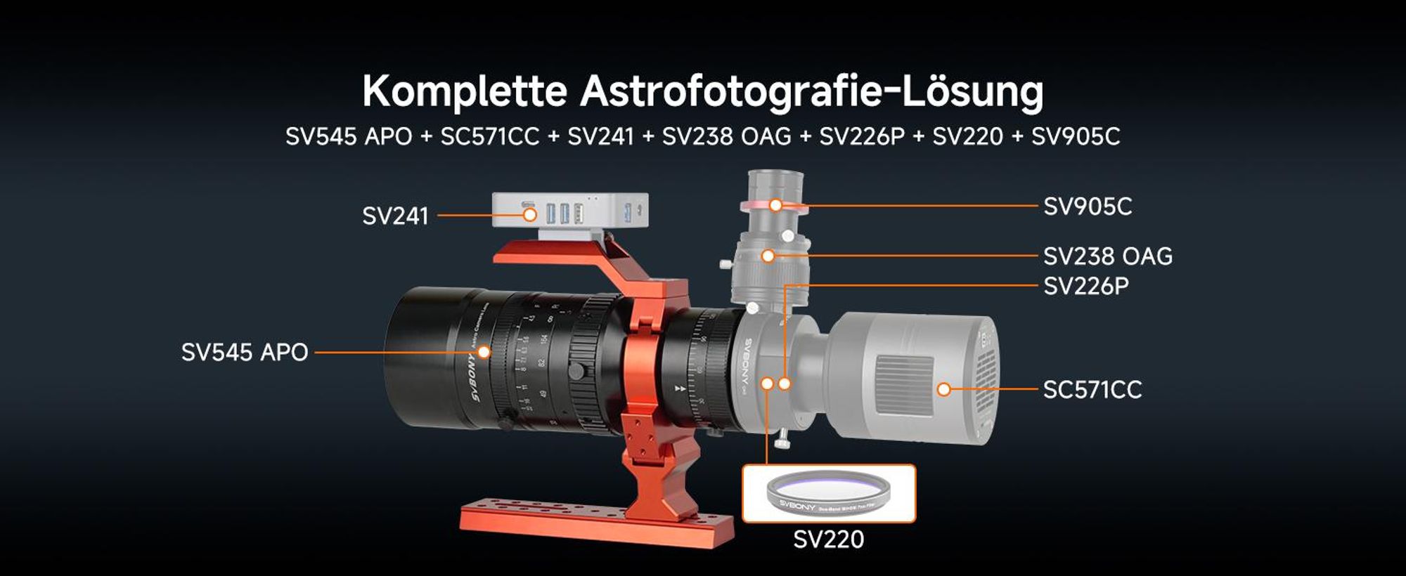 Svbony SV545 Petzval APO Teleskop, Refraktor Teleskop, f/4,5, 203 mm Brennweite, Eingebauter Bildfeldebner, unterstützt EAF,Vollformat Astrofotografie