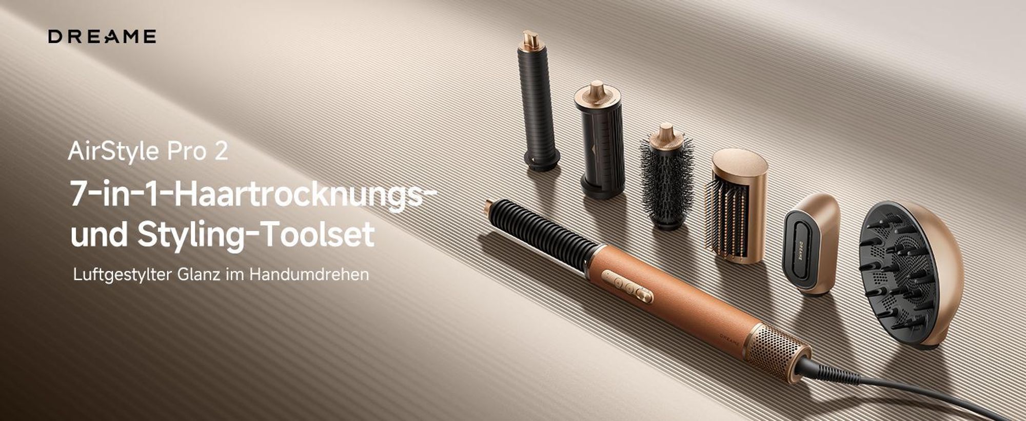 Dreame AirStyle Pro 2 ,7in1 Multistyler,Schnelltrocknend,2Lockenaufsätze,Volumen für das Haar,glättende Bürste,Kräusel Reduzierung,2026e Version,Braun