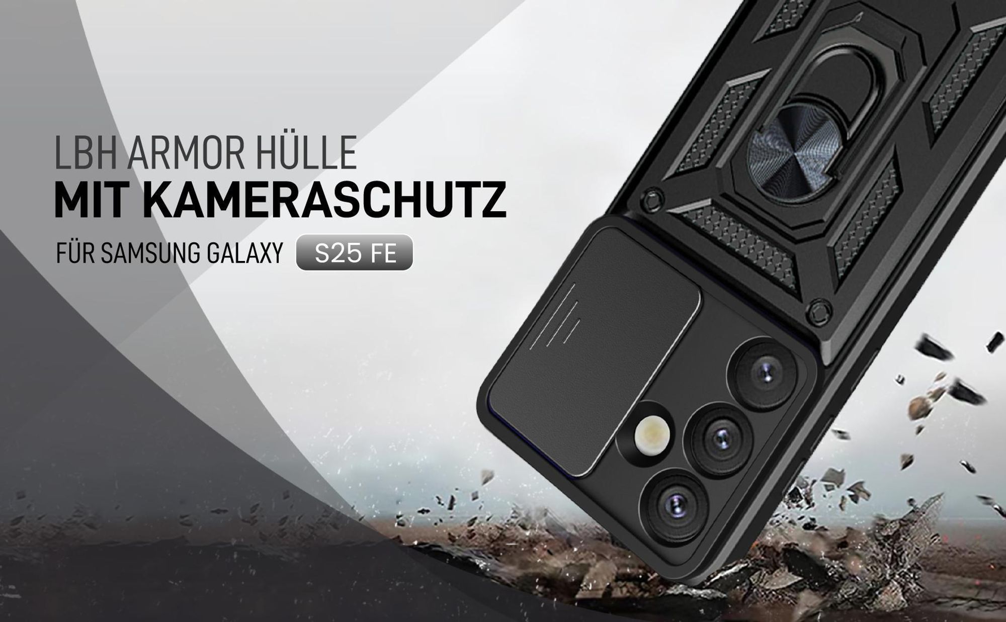 Schwarze Outdoorhülle mit Kameraschutz für Samsung Galaxy S25 FE