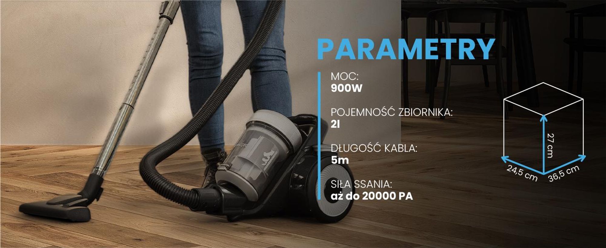 Odkurzacz cyklonowy z filtrem HEPA bezworkowy o dużej sile ssania