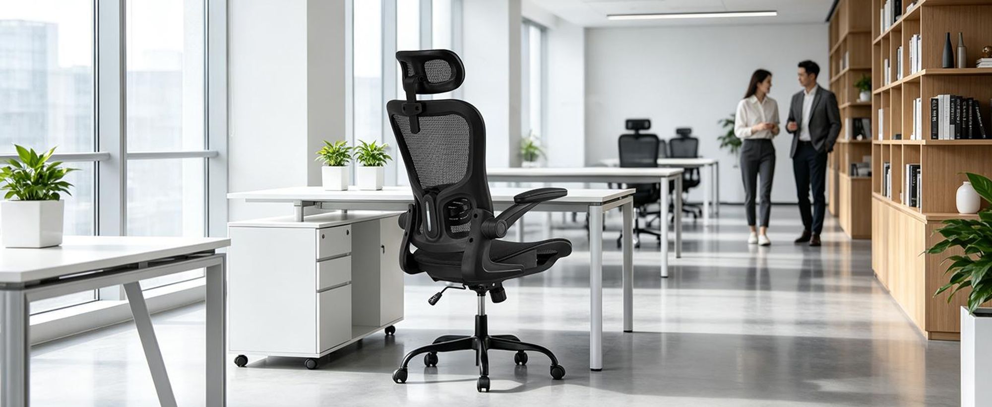 COMHOMA Chaise de bureau ergonomique, chaise de bureau avec appui-tête réglable, accoudoirs, soutien lombaire, fonction bascule, fauteuil de direction en maille, 150kg