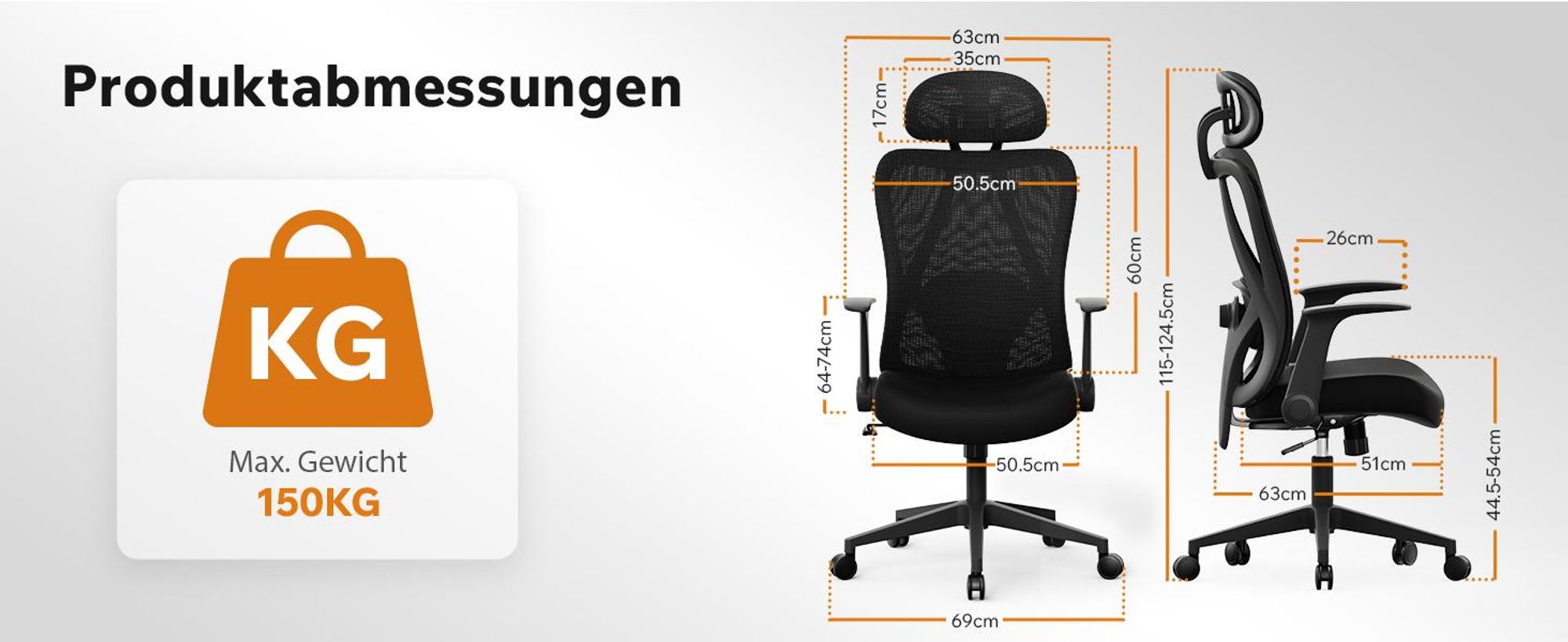 SENSE7 Noxo Ergonomischer Bürostuhl Schreibtischstuhl Schwarz Klappbare Armlehnen Kopfstütze Netzrücken Chefsessel Homeoffice Wippfunktion 150 kg