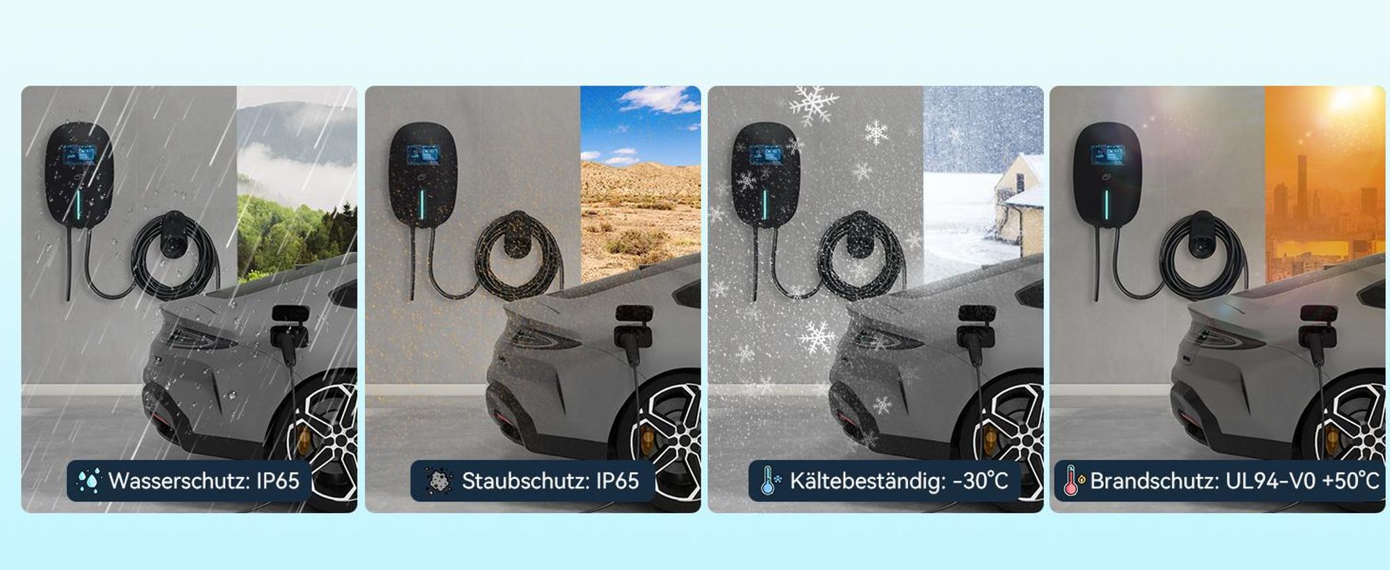 Puluomis Wallbox Ladestation 11kW Ladekabel 7m Typ 2 mit Halter,EV Ladegerät 3-phasig 6-16A einstellbar, IP65 Wasserdicht mit Wlan & Bluetooth schwarz