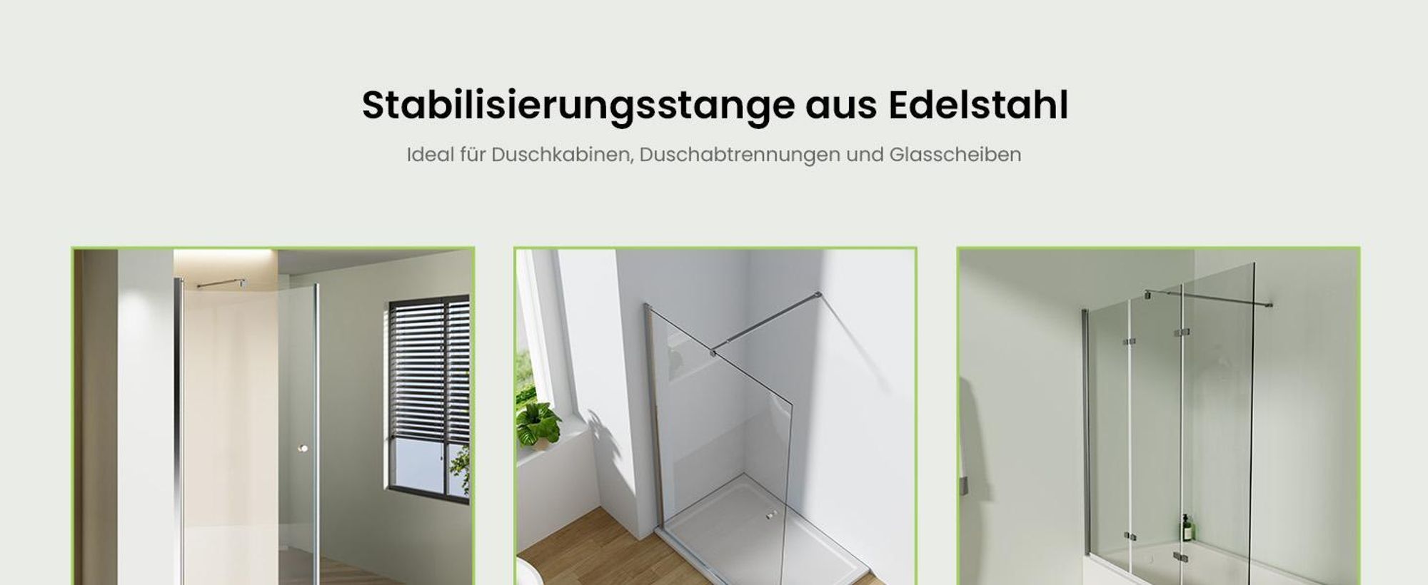 S'AFIELINA Haltestange für Duschwand 700–1200 mm, Edelstahl, Wand-zu-Glas Stabilisator für 8/10 mm Glas, Duschtür oder feste Seitenwand, 2 Stück
