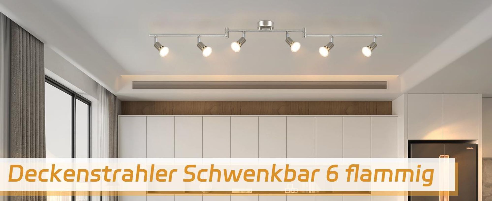 ZMH LED Deckenstrahler 6 Flammig Wohnzimmer - Deckenleuchte Modern Deckenlampe GU10 Deckenspot Schwenkbar 350°Drehbar Spot Strahler Lampe Edelstahl Decke Schlafzimmer innen Ohne Leuchtmittel