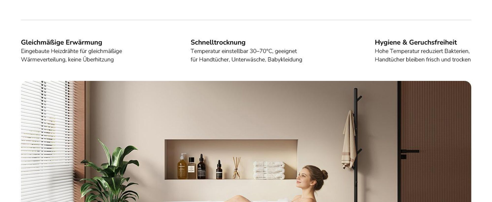 EMKE Elektrischer Handtuchheizkörper 100 W Schwarz, LCD-Display, Intelligentes Thermostat, WiFi/APP-Steuerung Timer Baum-Design handtuchwärmer 150cm