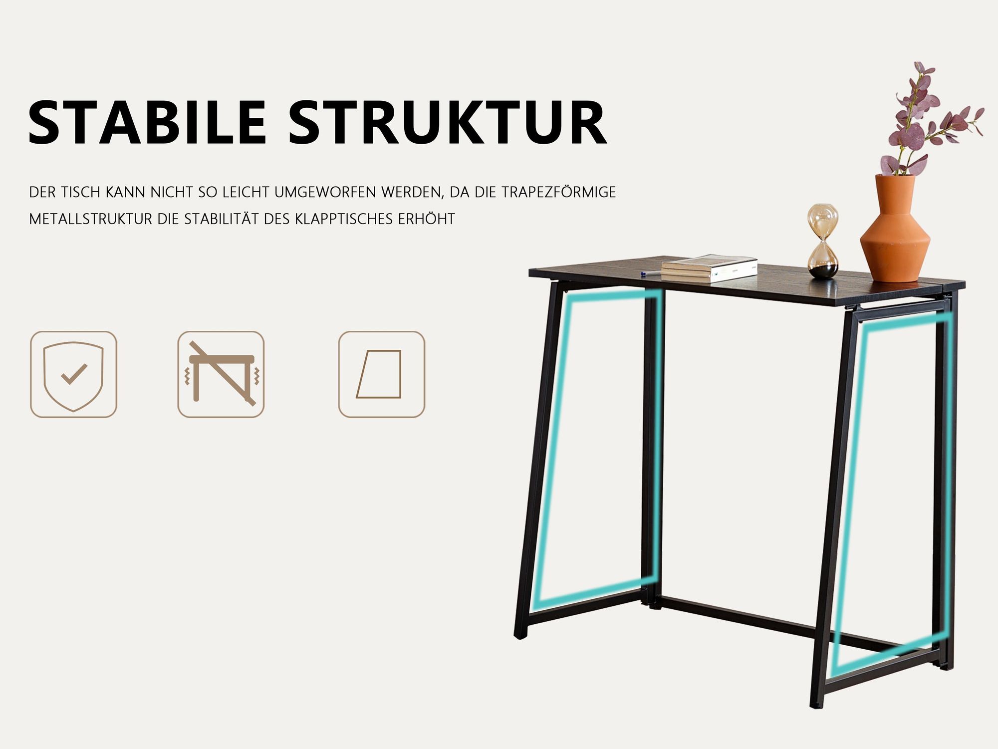 Meubles Cosy Klappbarer Schreibtisch / Computertisch im Industrial-Stil aus Holz und schwarzem Metall - ASCOLI