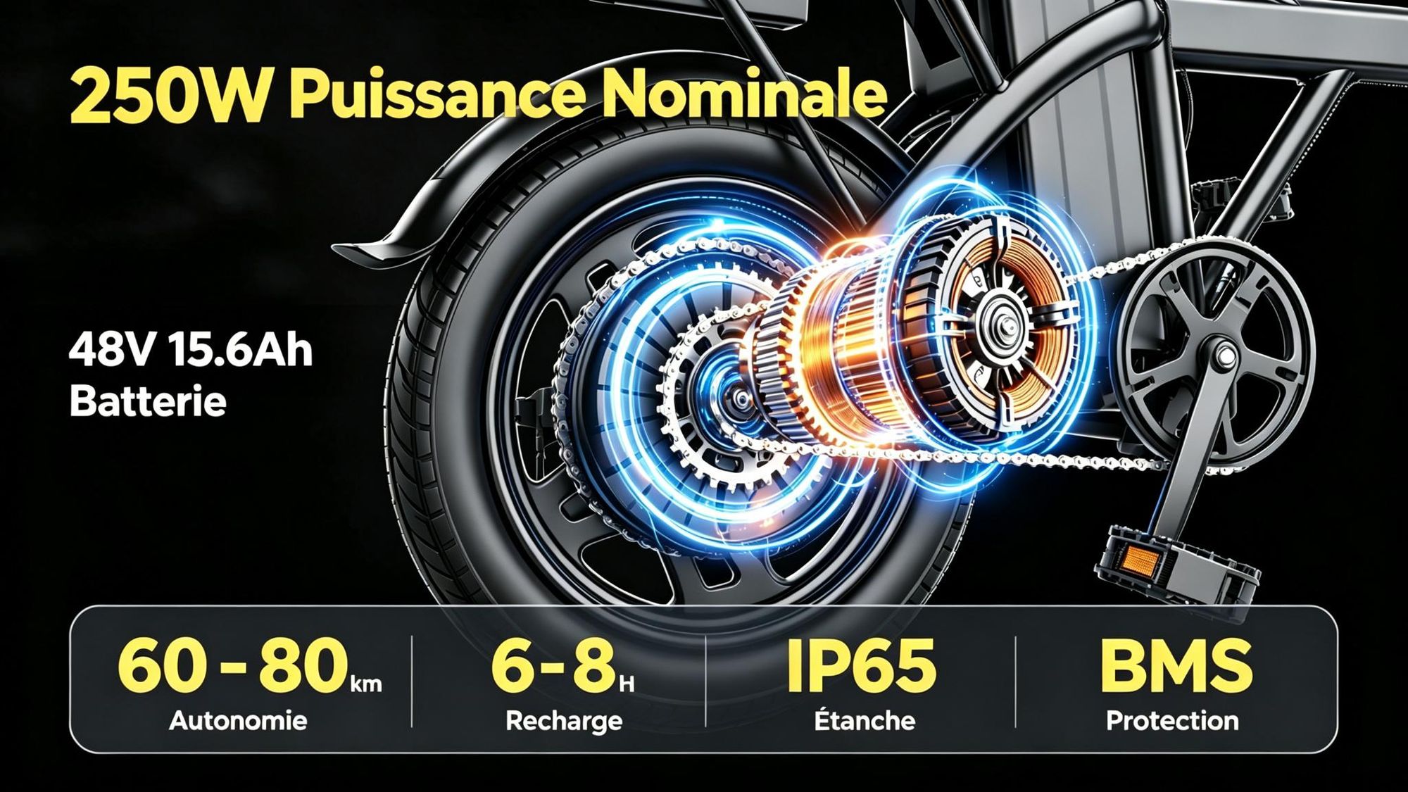 Vélo électrique pliant X14, 250W, 48V 15,6Ah, autonomie 80 km, protection de sécurité BMS, charge maximale 120 kg