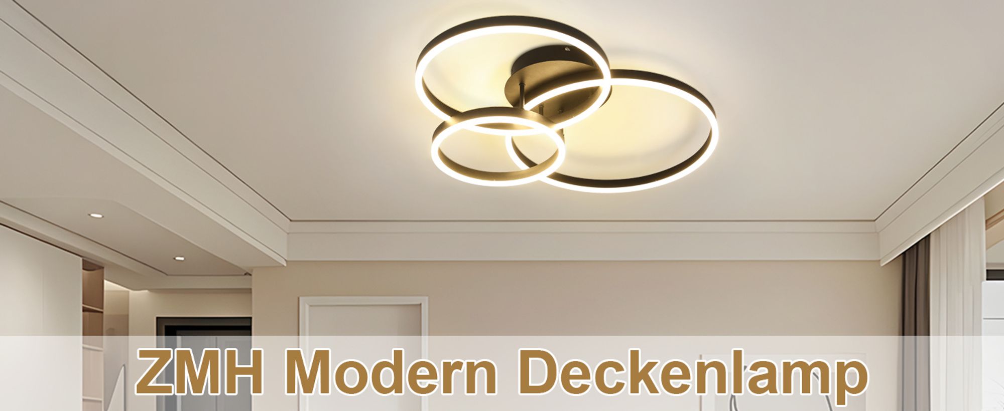 ZMH LED Deckenleuchte 58CM Dimmbar mit Fernbedienung Deckenlampe 3 Ring Wohnzimmerlampe Deckenleuchten 74W für Schlafzimmer Küchen Wohnzimmer Schwarz