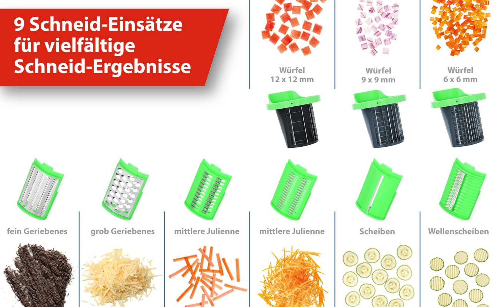 Genius Nicer Dicer Electro Gemüseschneider Deluxe Set 32 tlg, elektrische Gemüsehobel für Würfel, Scheiben, Julienne, Küchenreibe Multizerkleiner