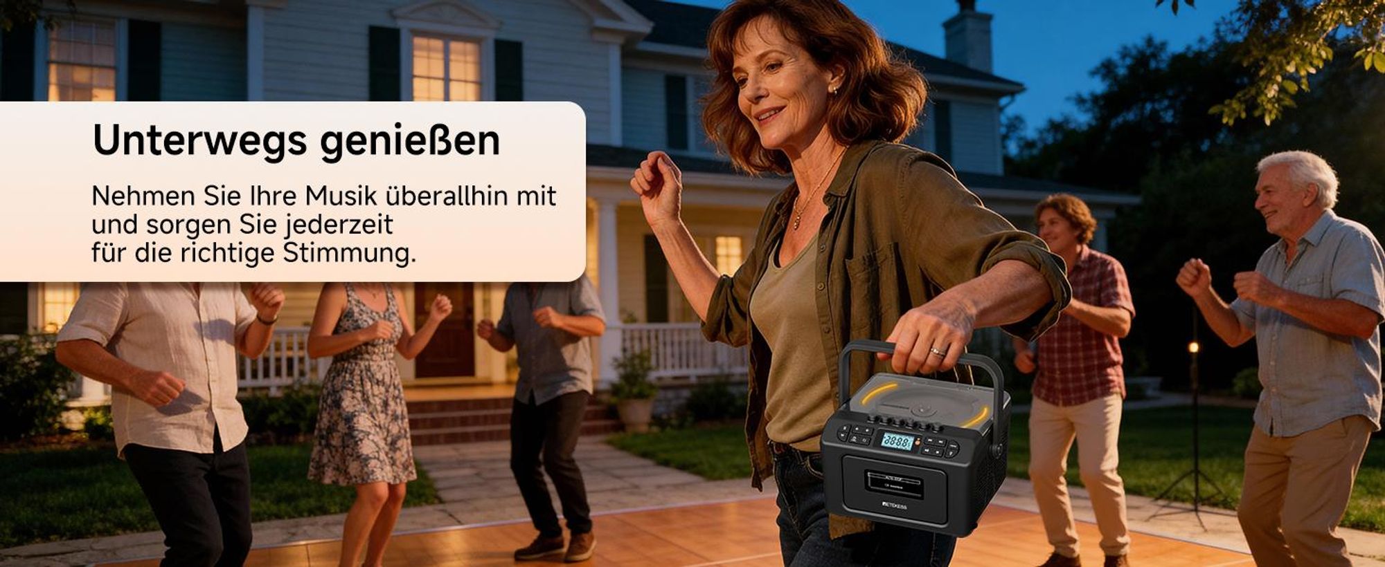 Retekess TR642 CD Player tragbar, Bluetooth, AM FM Radio, 5000mAh Boombox mit wiederaufladbare Akk, AUX/USB/TF, für Familien Camping