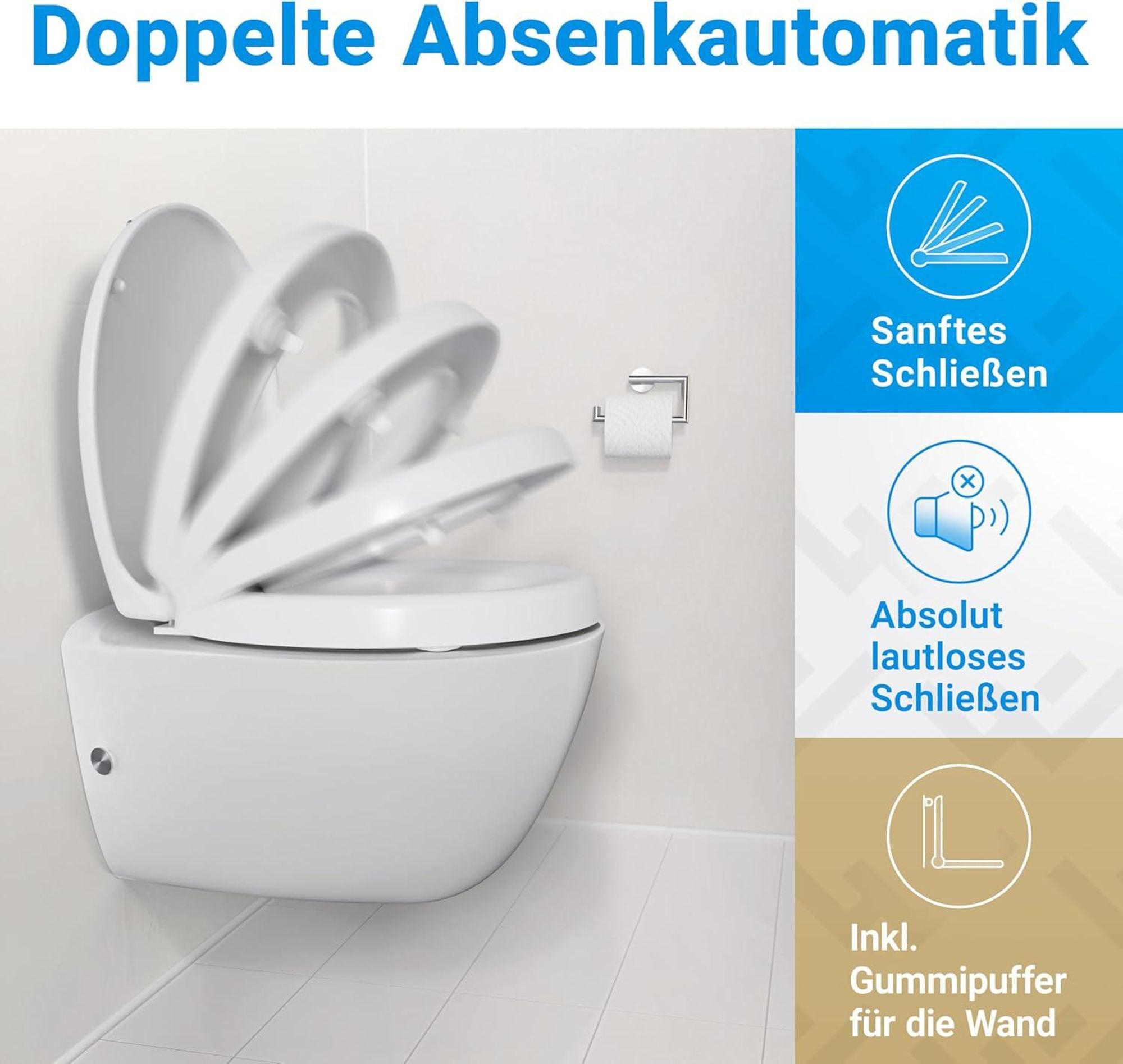 LOBENSWERK Toilettendeckel mit Toilettensitzerhöhung [5cm] Rutschfest dank Winkelpuffern | WC Sitzerhöhung aus Urea-Duroplast mit 250KG Tragkraft
