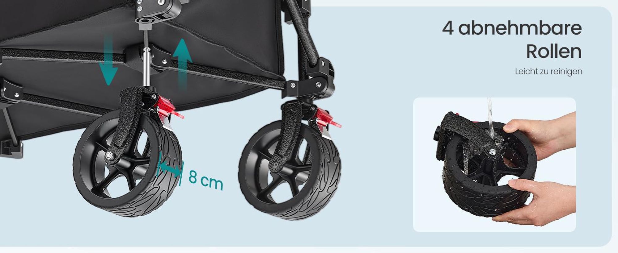 SONGMICS Faltbarer Handwagen mit Griff, Bollerwagen, 4 abnehmbare Rollen, 200 L, bis 150 kg, Outdoor, Garten, schwarz