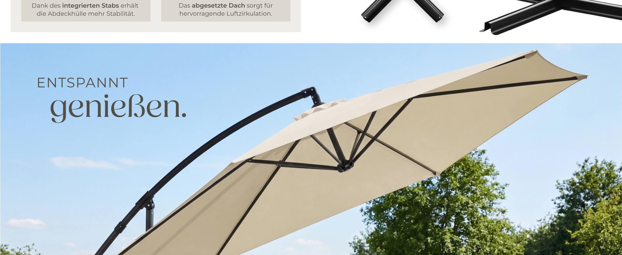 tectake® Ampelschirm Artemis 3,5 x 3,5 m, 360° drehbar mit Doppeldach