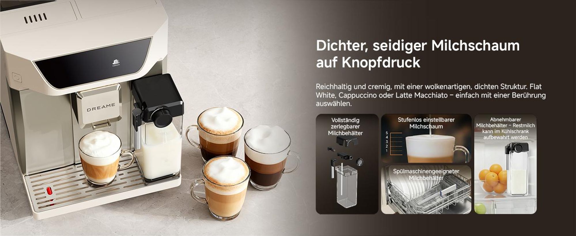 Dreame Ecceluxe™ Master FCM60 Espressomaschine,Intelligentes Mahlwerk,19 Bar,6 Getränke,92 °C Extraktion,abnehmbare Brüheinheit,Selbstreinigend,Creme