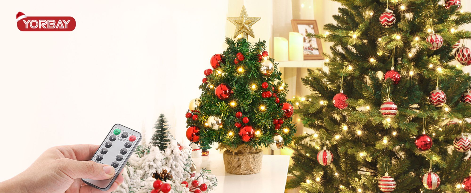 40cm Mini Weihnachtsbaum mit 20 warmweiß LEDs, mit Fernbedienung, 8 Licht Modi, Tannenbaum mit Stern-Baumspitze und Deko, Batterie betrieben
