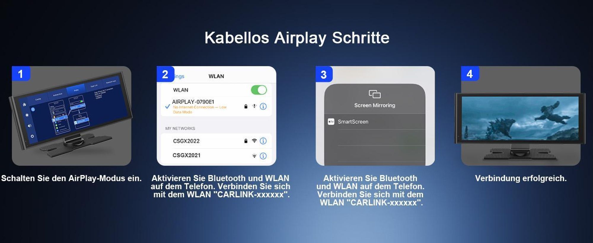 9.26 Zoll Carplay Display mit 2.5K Dashcam Auto Vorne,1080P Rückfahrkamera, Wireless A-pple Carplay Android Auto, Mirror Link