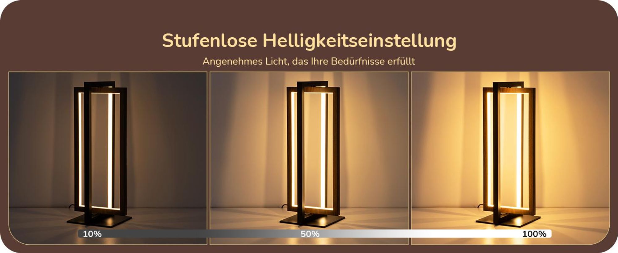 EDISHINE LED Tischlampe, Touch Dimmbare Nachttischlampe, 3 Farbtemperaturen Moderne Schreibtischlampe, Schwarz Walnuss-dunkel