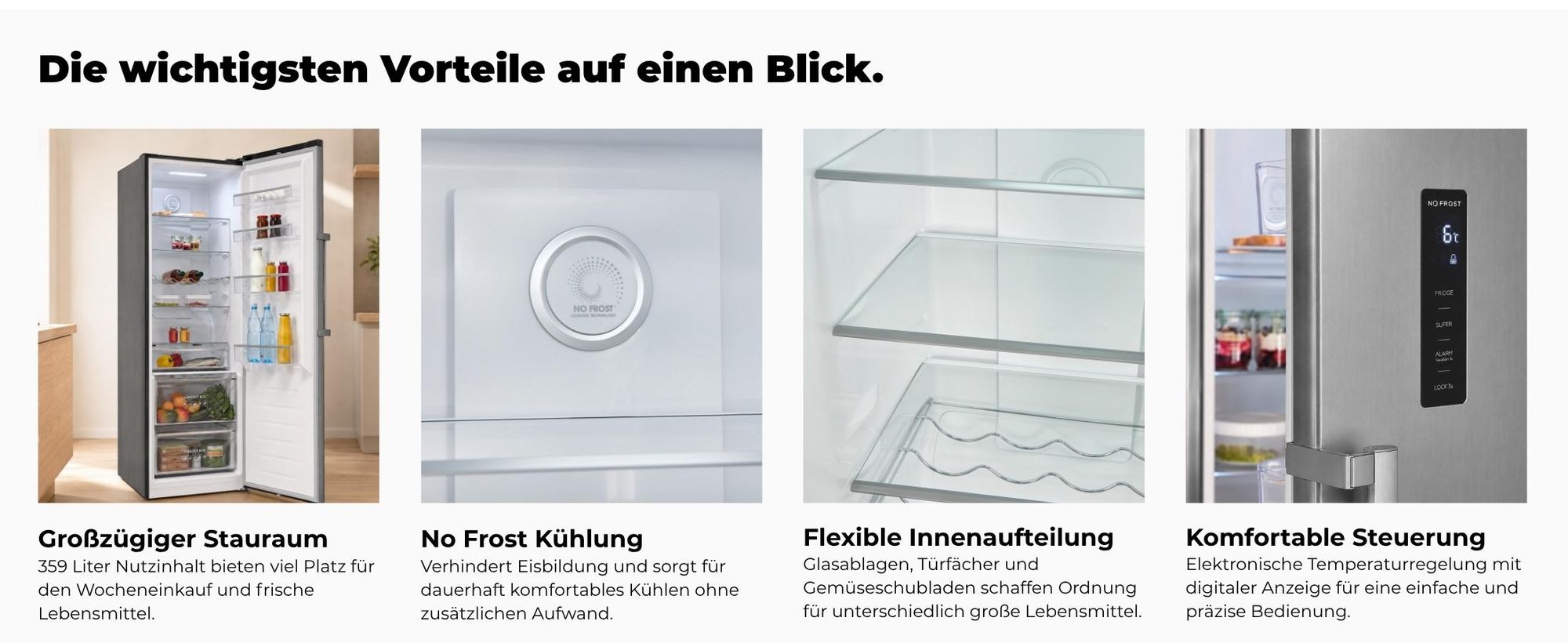 Vollraumkühlschrank | KS5360-V-HE-040C inoxlook | 359 l Nutzinhalt gesamt | Elektronisch | LED | Energieklasse C | 39 dB | Inoxlook