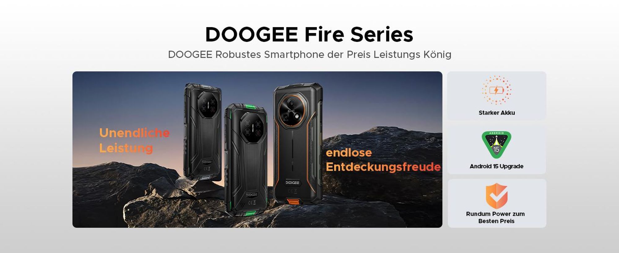 DOOGEE Fire 7 Outdoor Smartphone, 5G, Android 16, IP68/IP69K, 6,6" 90Hz, 13000mAh, 36+128GB, 64MP, NFC, vingerafdrukscanner, dual-SIM, zonder abonnement