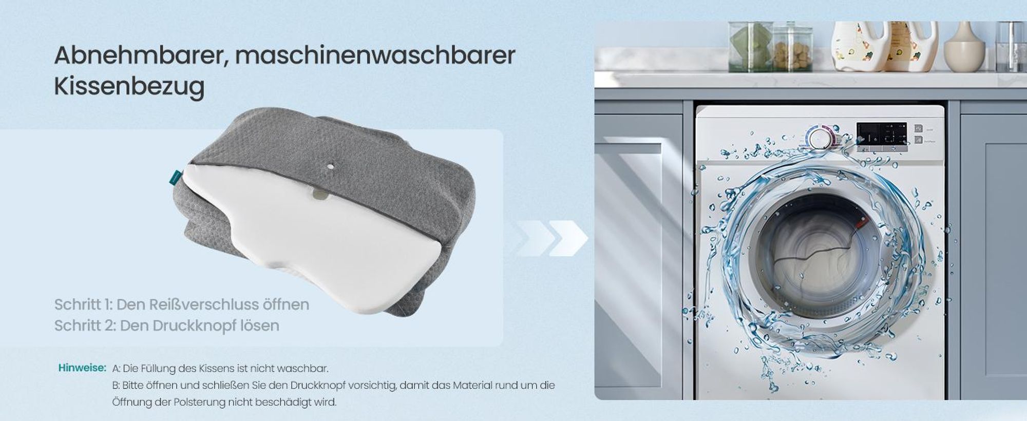 Kopfkissen, ergonomisch, Nackenkissen, höhenverstellbar, Memory Foam für Seitenschläfer, Rückenschläfer & Bauchschläfer