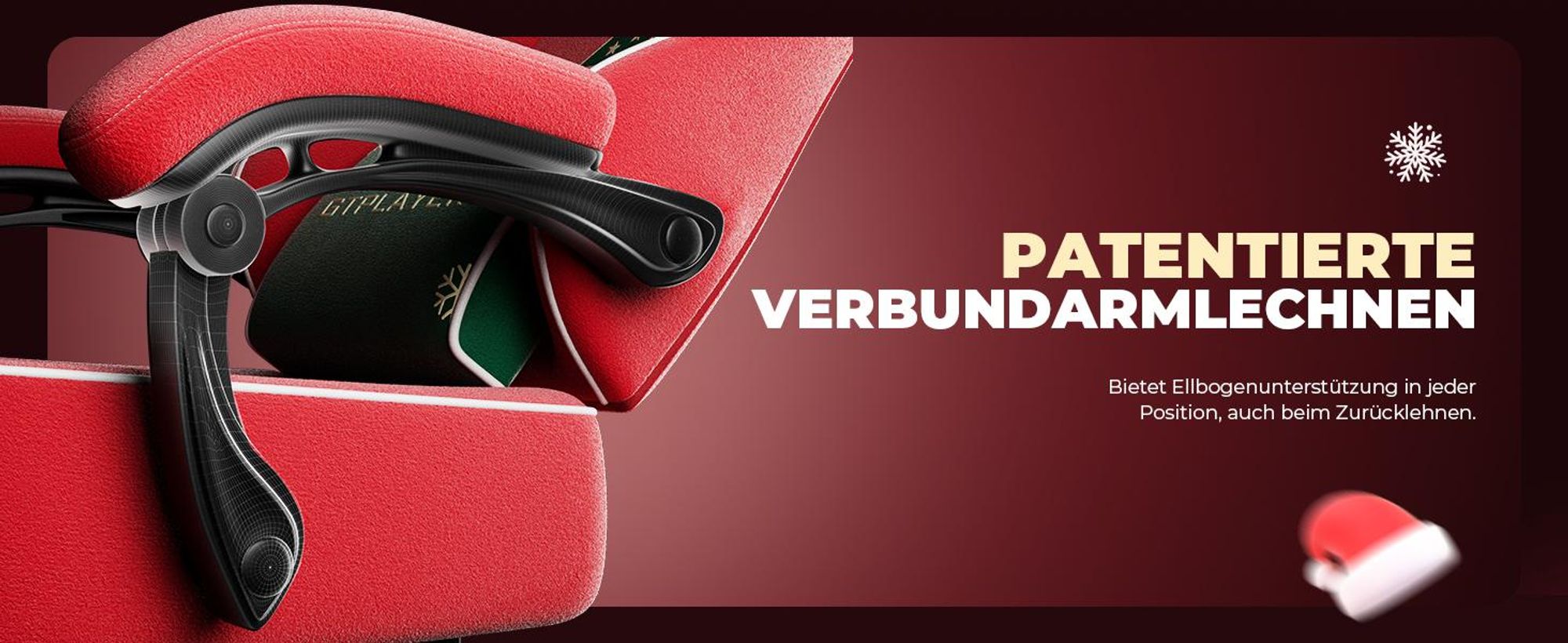 GTPLAYER Gaming Stuhl Weihnachtsmotiv, Gaming Chair mit Fußstütze, extra breite Sitzfläche, mit Federkissen & synchronisierter Armlehne Samt rot