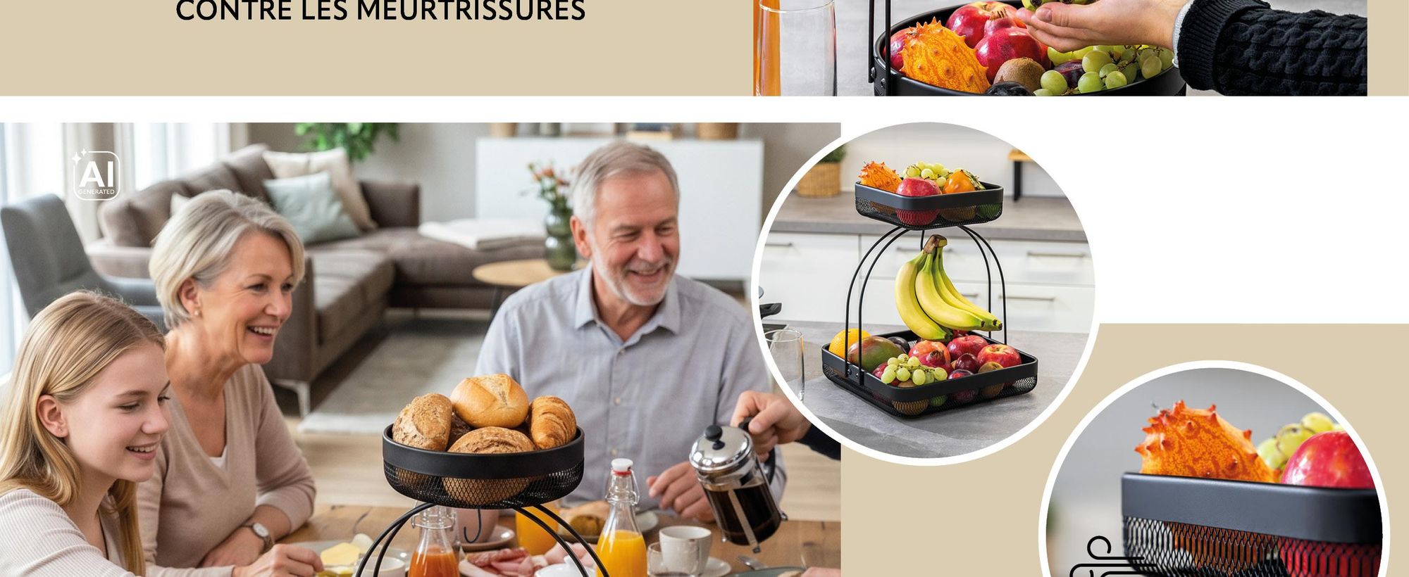 Corbeille a fruits avec support pour bananes