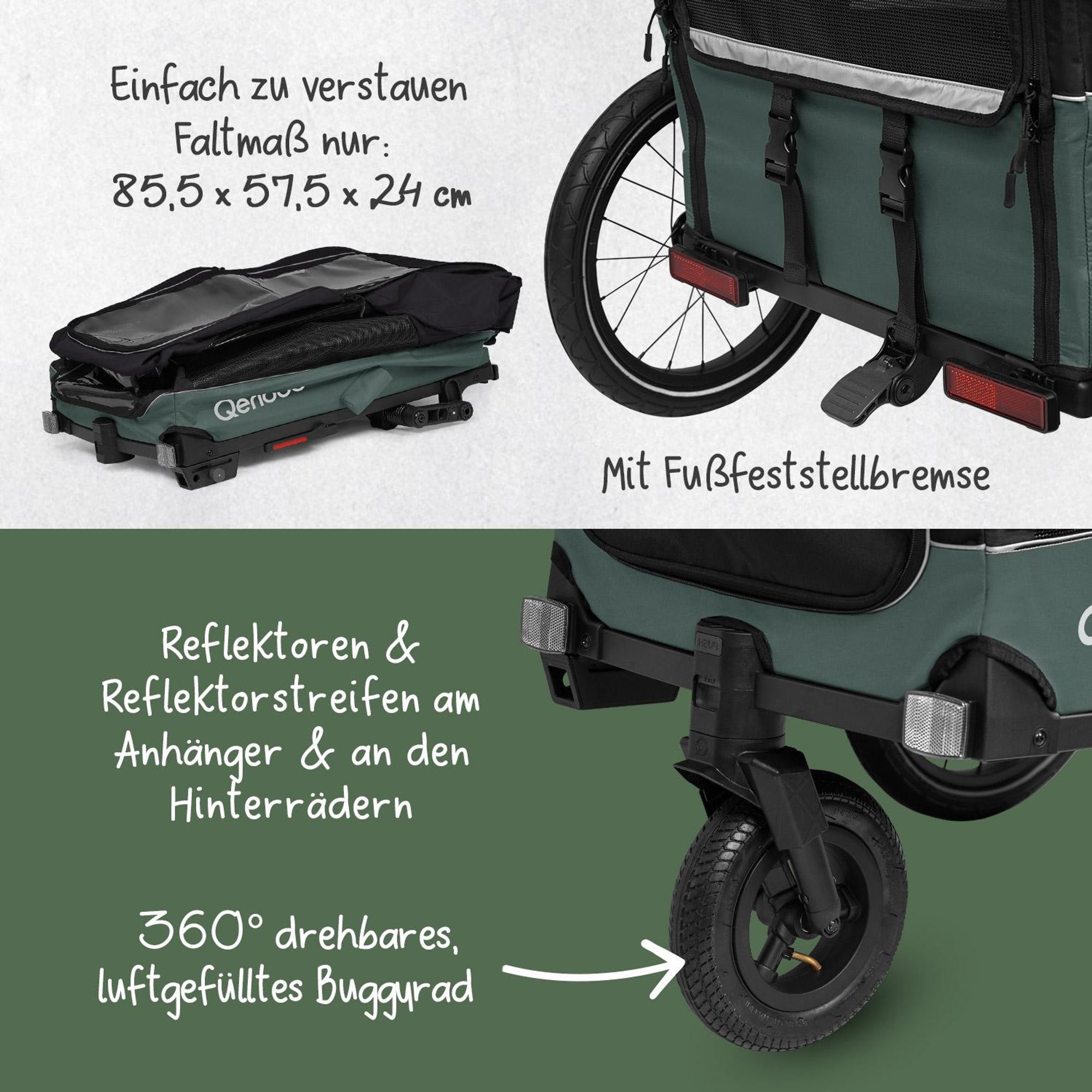 Qeridoo Nacho Hundeanhänger Größe M | Farbe: Green