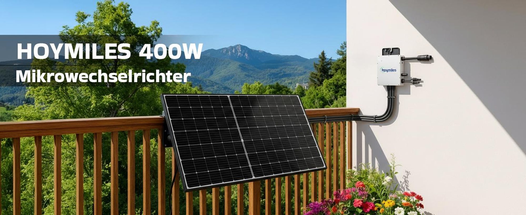 SUNNIVA® 1000W Balkonkraftwerk BIFAZIAL FULLBLACK komplett Steckdose HOYMILES 2x 400 Watt Wechselrichter, Komplettset 2x500W PV Solaranlage Solarmodule